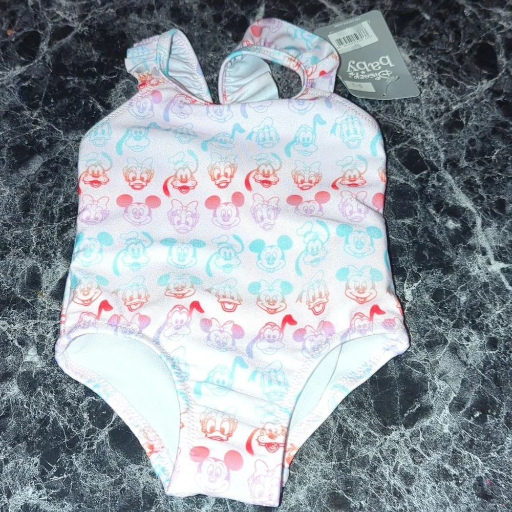 DISNEY BABY Mickey & Friends Swimsuit w Ruffled Straps 0-3M